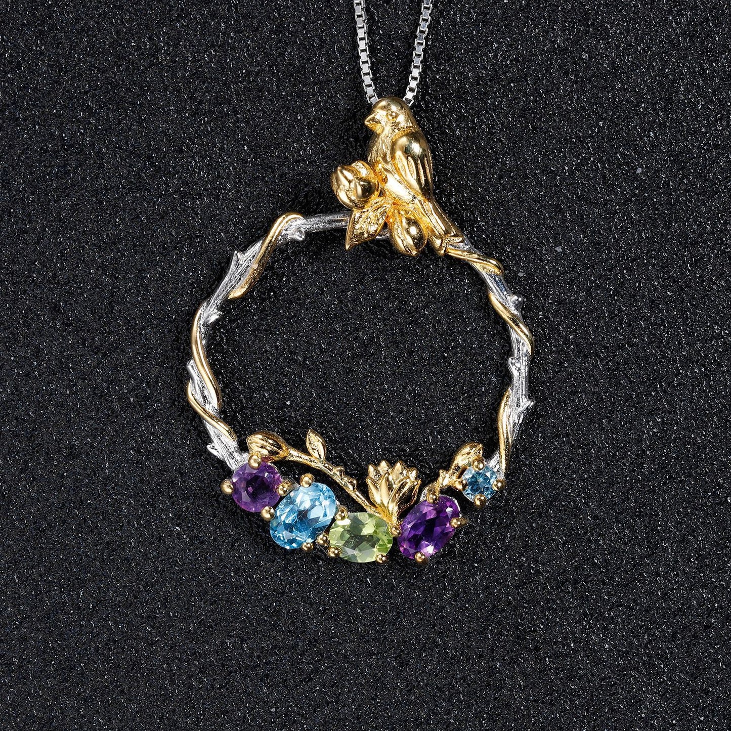 Secret Garden Designer High-End Natural Gemstone Pendant Chinese Style s925Silver Gemstone Necklace Pendant
