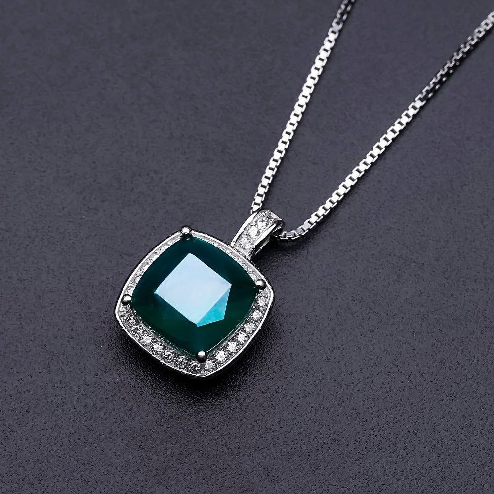 in Stock Supply Affordable Luxury Fashion Green Agate Pendant High Sense925Sterling Silver Inlaid Natural Gemstone Necklace Pendant