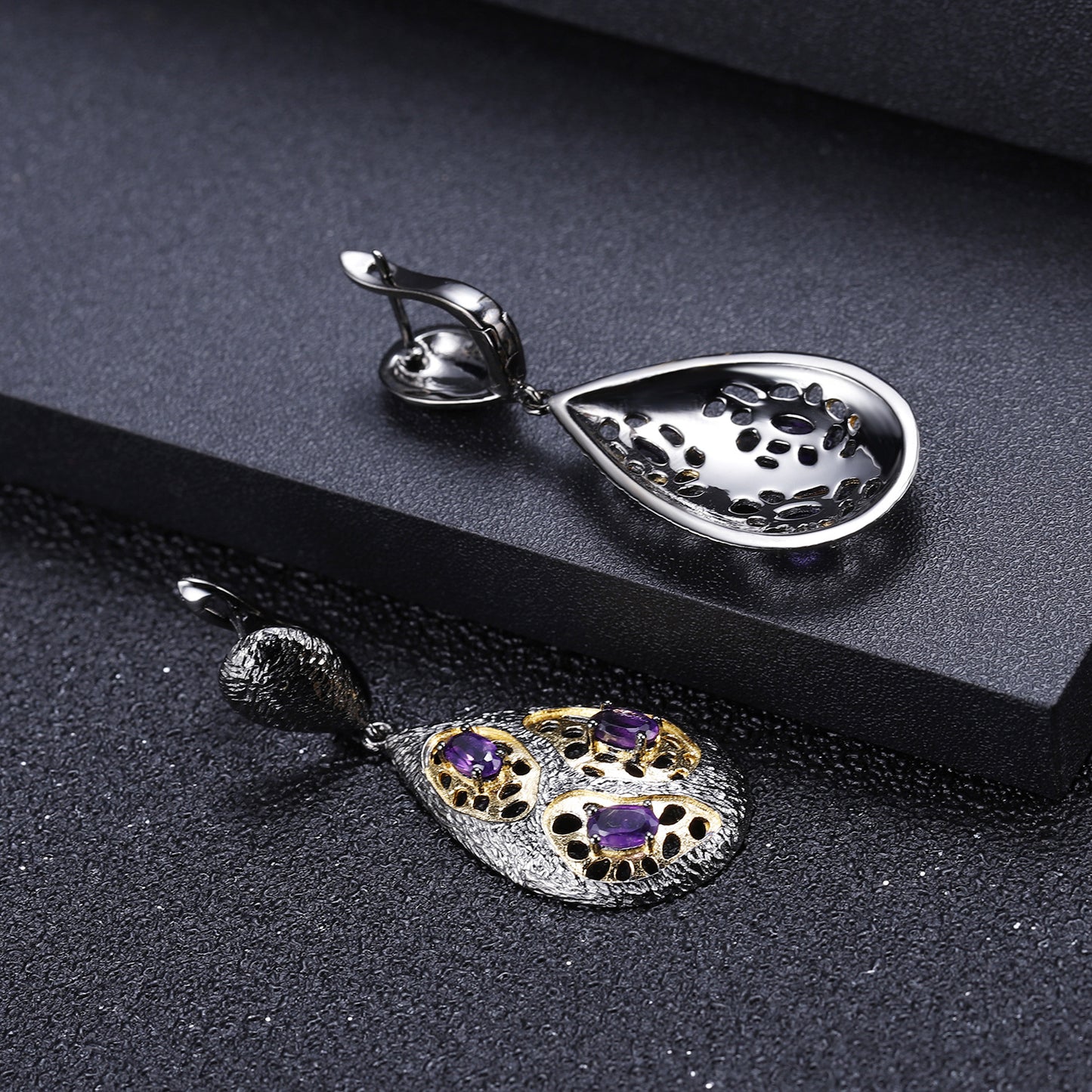 Italian Craft Designer Gemstone Earrings Retro High-End Sense925Silver Natural Amethyst Earrings Drop Earrings