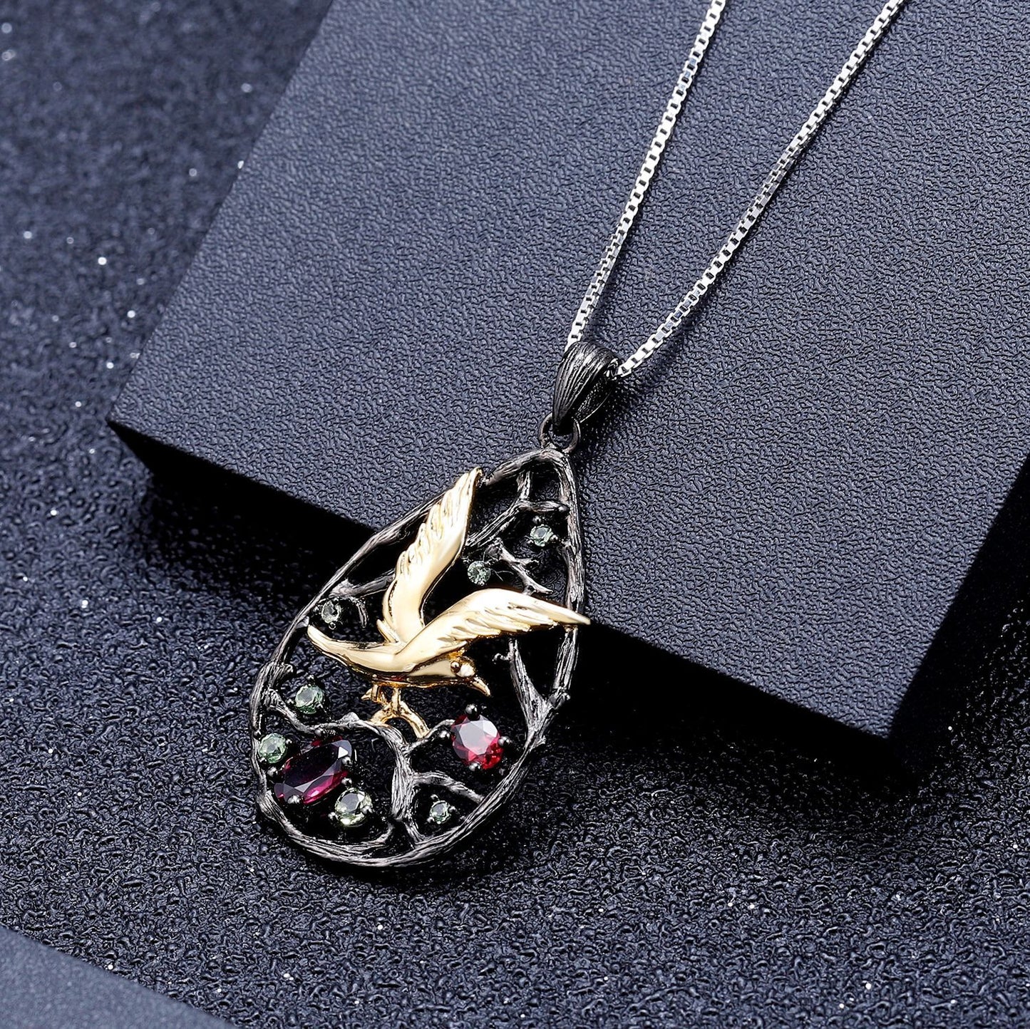 Bird's Paradise Original Design Pendant Topaz High-end Accessory s925Sterling Silver Natural Garnet Necklace