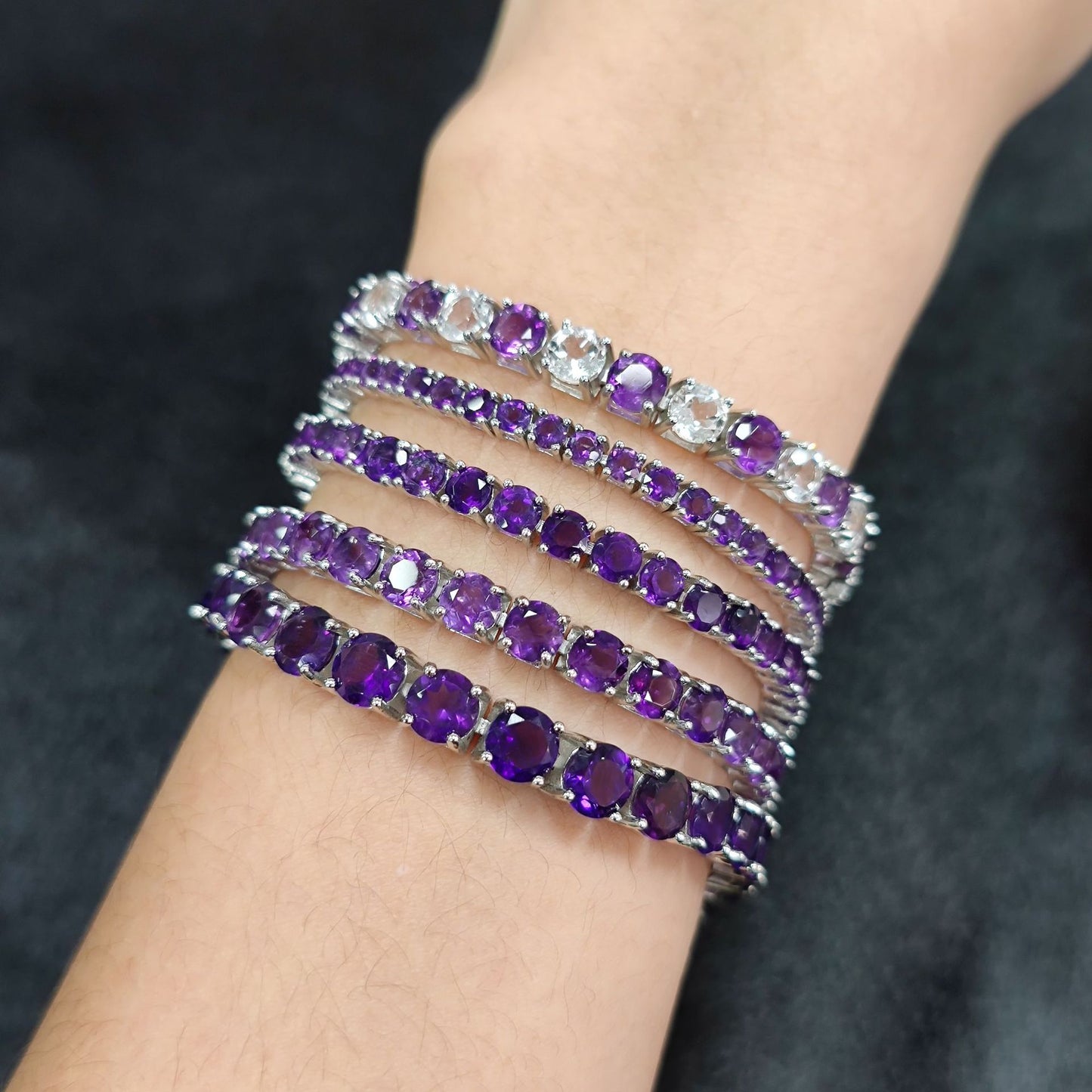 Bracelet s925Sterling Silver Bracelet with Natural Amethyst3mm Gemstone Tennis Chain