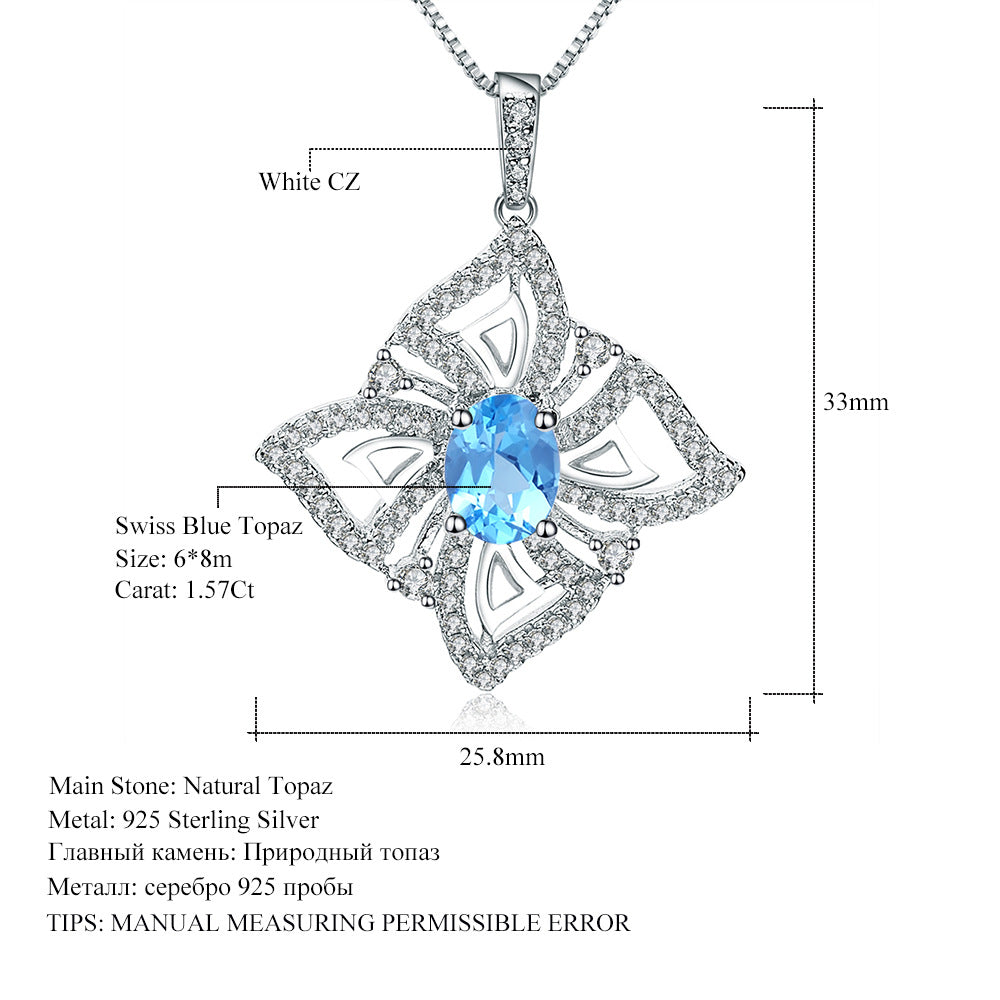 Design Light Luxury Jewelry Topaz Inlaid Sterling Silver Necklace Niche Design Petals Natural Colored Gems Pendant