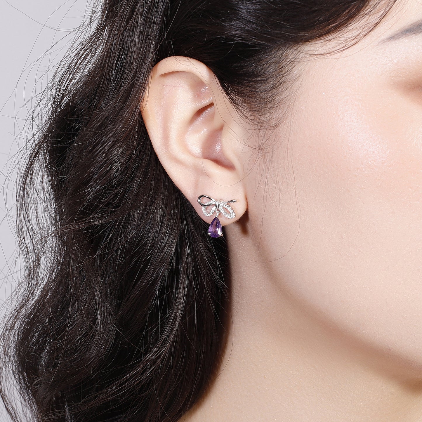 In-stock Sweet and Elegant Earrings Korean style bow tie s925Sterling Silver Inlaid Natural Gemstone Crystal Earrings Jewelry
