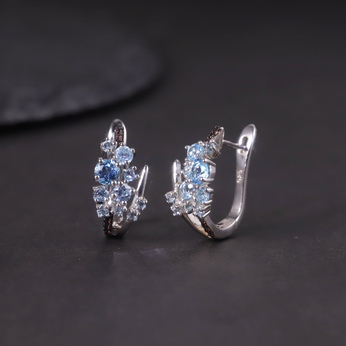 Floral Crystal Earrings s925Sterling Silver Inlaid Natural Topaz Earrings Gemstone Studs Garnet Small and Exquisite