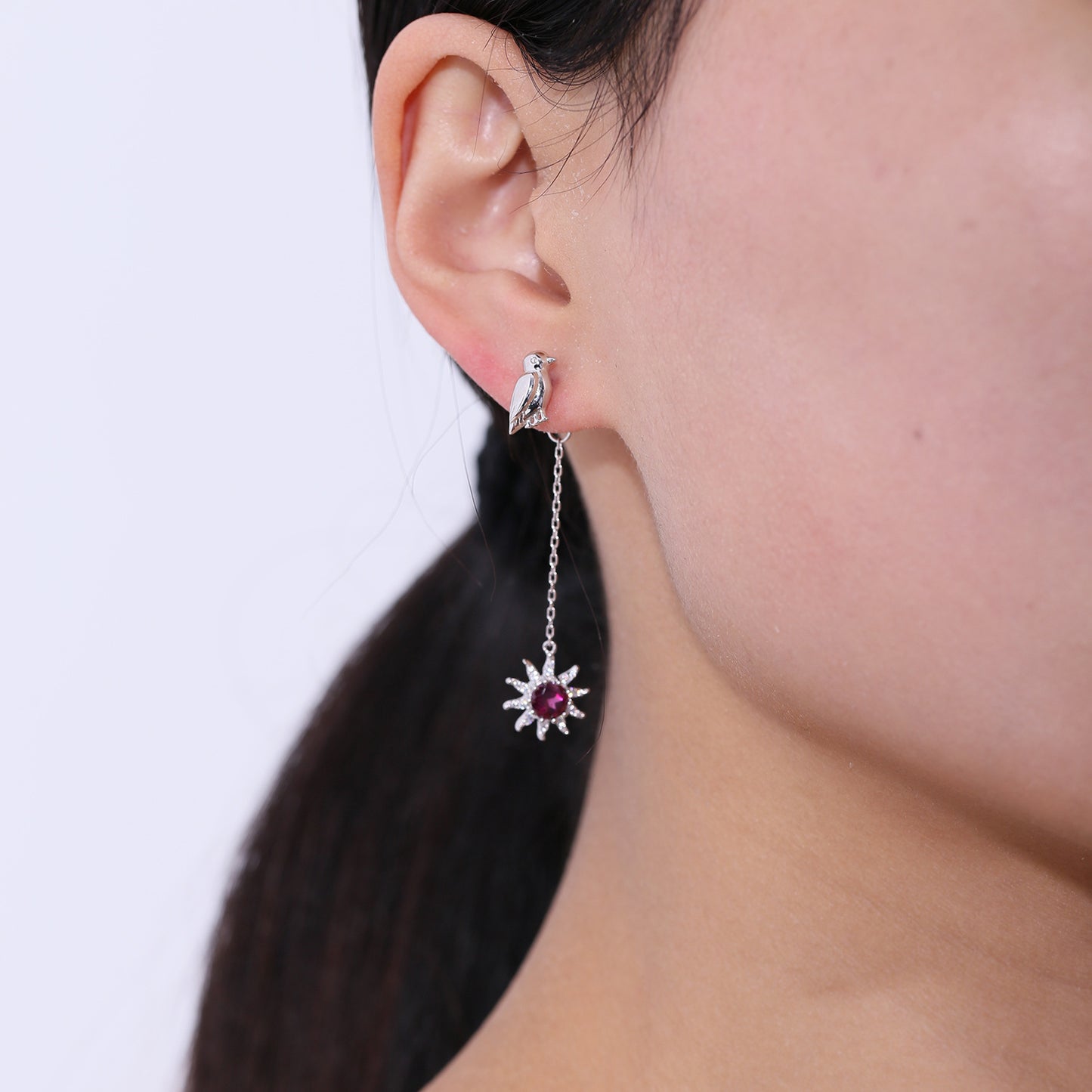 Fashion Sun and Moon Natural Gemstone Earrings Crystal Garnet Topaz S925Sterling Silver Long Gemstone Earrings
