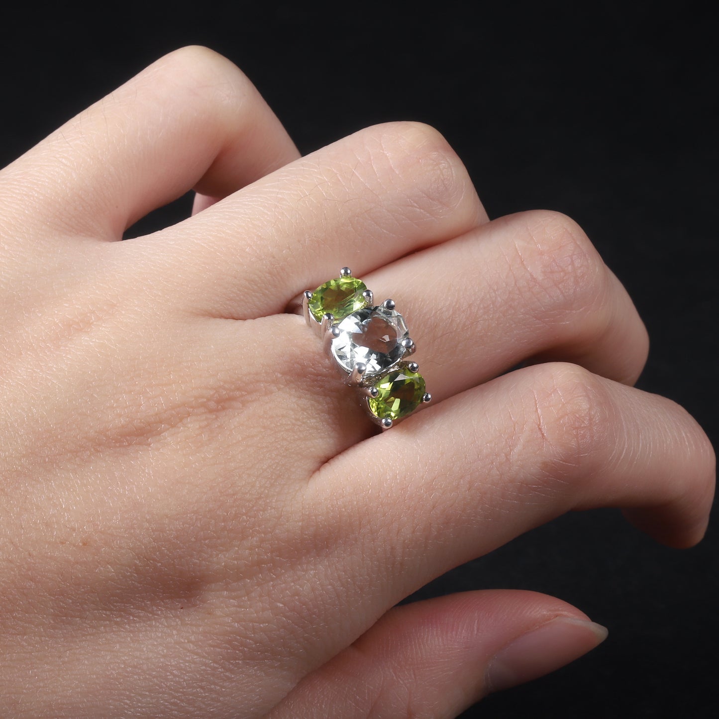 s925Silver Natural Green Amethyst Ring In Stock Direct Supply Fashionable Light Luxury Inlaid Gemstone Natural Color Gemstone Ring