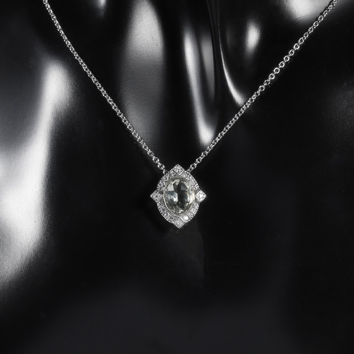 s925Silver Natural Gemstone Green Amethyst Necklace Pendant Fashionable Light Luxury High-end Inlaid Natural Gemstone Pendant