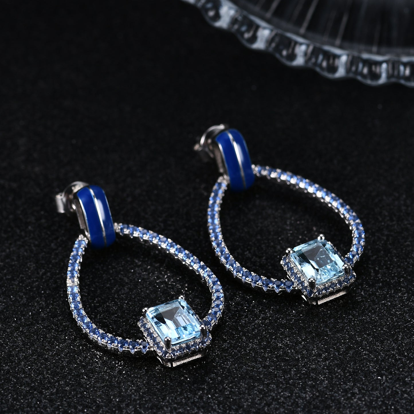 French Romantic Retro Style Designer Earrings s925Silver Inlaid Natural Gemstone Topaz Stud Earrings