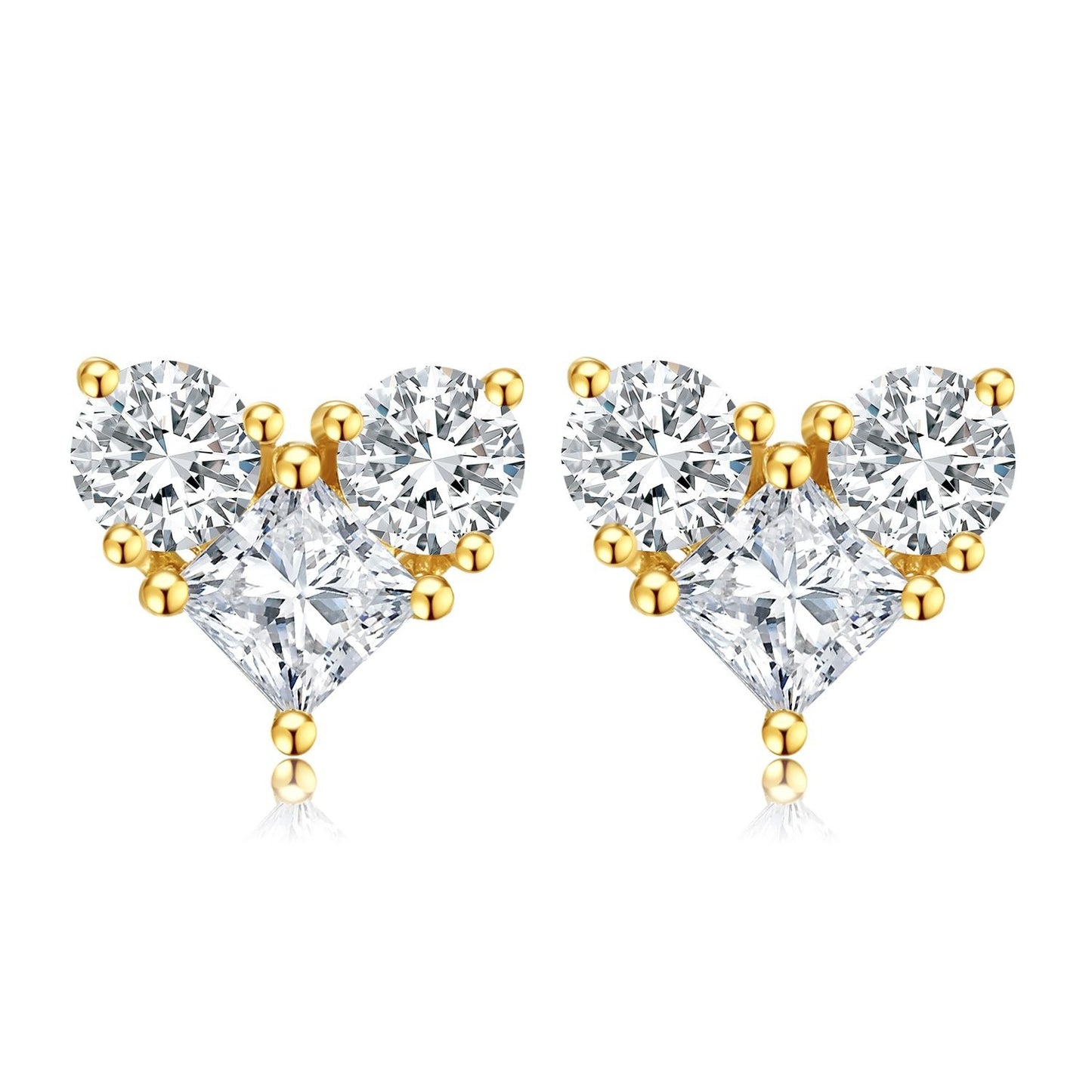 High-End Fashion18k Gold Inlaid Cultivated Diamond Stud Earrings Three Diamond Earrings Au750k Gold Heart-Shaped Earrings