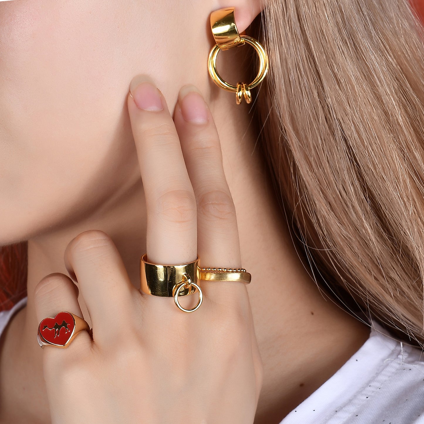 Fashionista Rings and Earrings s925Sterling Silver Ring Gold Geometric Trendy Jewelry Set