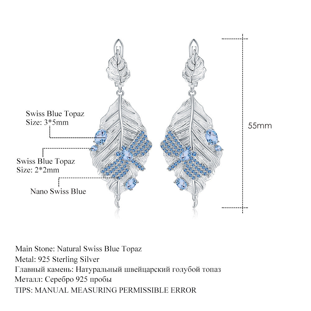 Autumn Leaf Dragonfly Designer Niche Jewelry Set s925Silver Natural Gemstone Ring Earrings Pendant