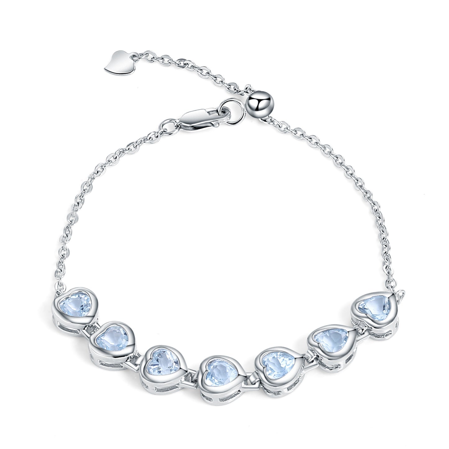 Natural Topaz Heart Bracelet Female Princess Temperament s925Silver Inlaid Natural Gemstone Heart Bracelet
