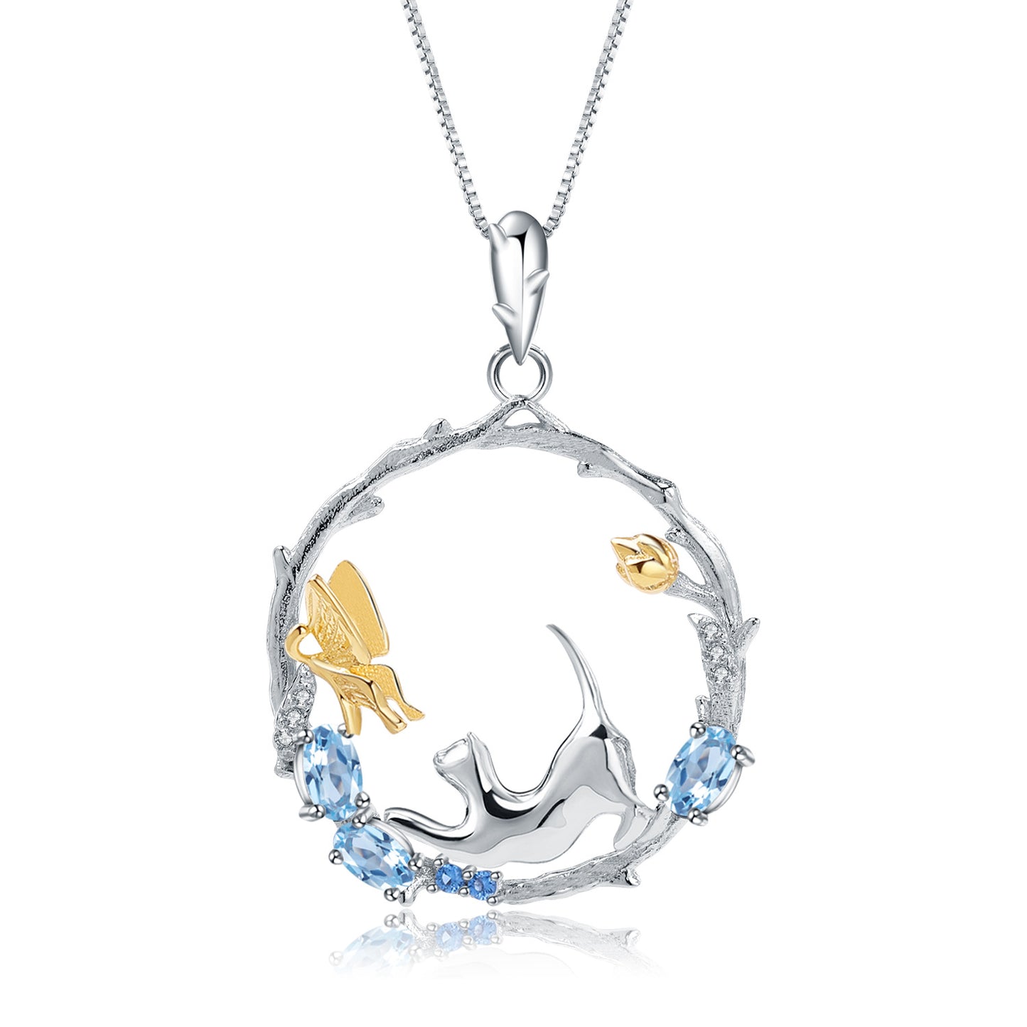 Designer Natural Gemstone Chinese Style Pendant Natural Wind Animal Design925Silver Topaz Necklace Pendant