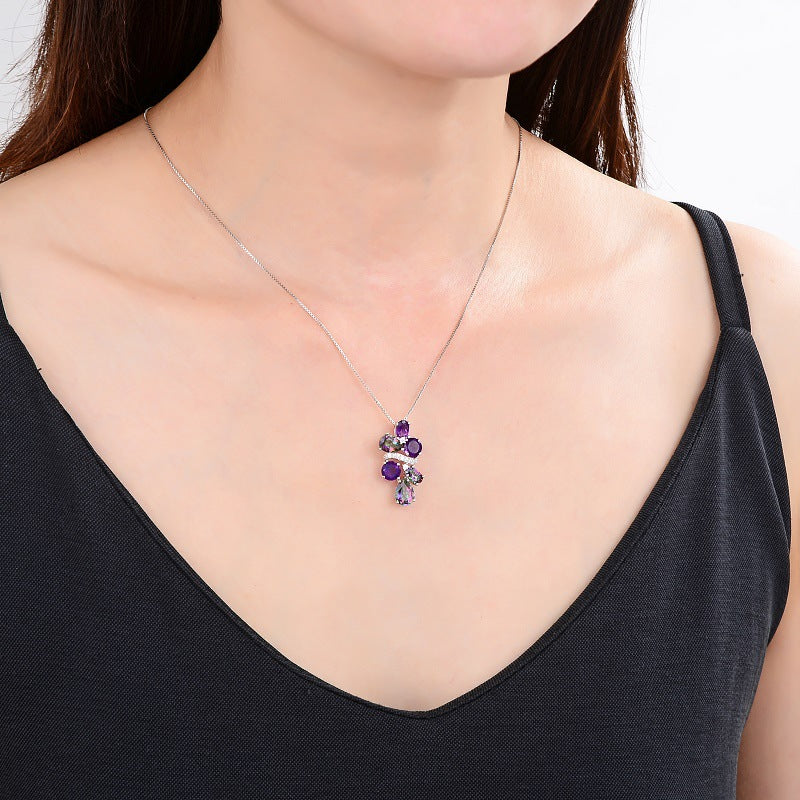 Fashionable Light Luxury Gemstone Necklace Pendant for Women with Unique and Elegant Design s925Silver Inlaid Colorful Crystal Pendant Necklace