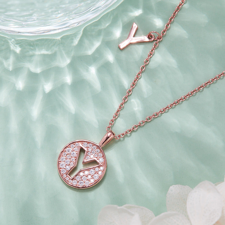 Luxurious and Elegant English Letters Y Necklace Couple Gift Rose Gold s925Sterling Silver Inlaid Moissanite Pendant
