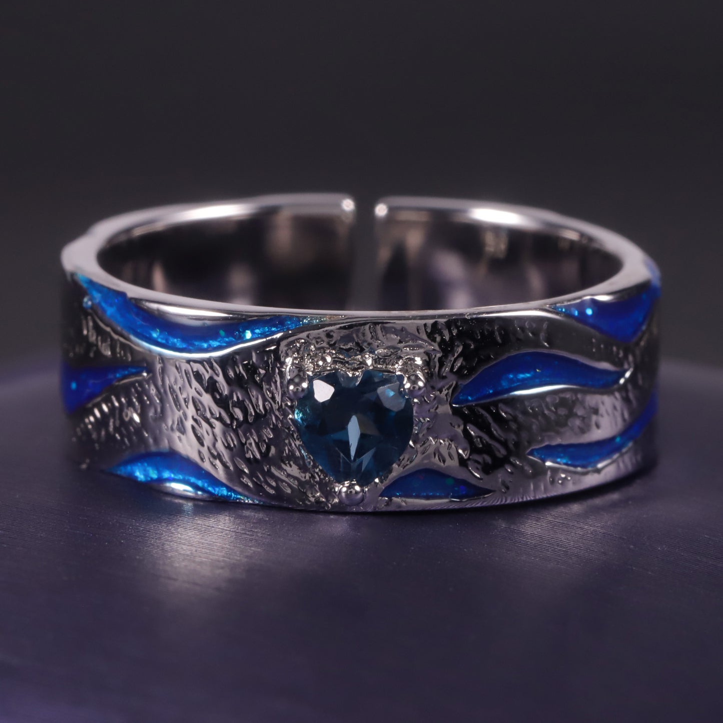 Designer Open Couple Rings Ocean Heart Natural Style Design s925Silver Natural Topaz Ring