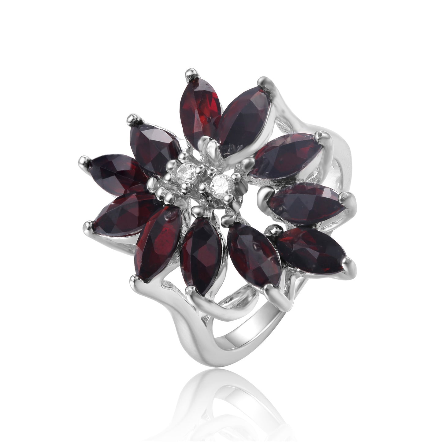 Unique Design Marquise Natural Garnet Ring Irregular s925Sterling Silver Inlaid Gemstone Ring Exaggerated