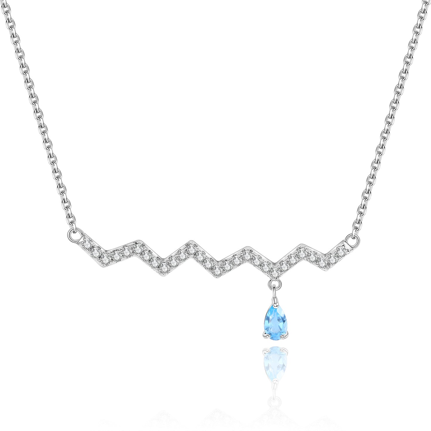 Wave Gemstone Necklace for Women Versatile High-End Feel925Sterling Silver Natural Gemstone Necklace