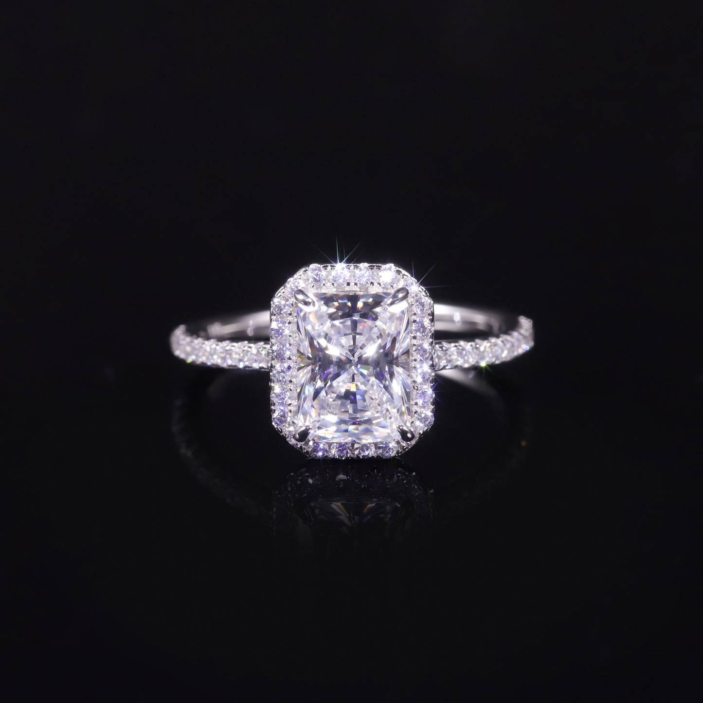 s925Sterling Silver Ring with Moissanite2Claridion Irregular Large Main Stone Sugar Cube Ring