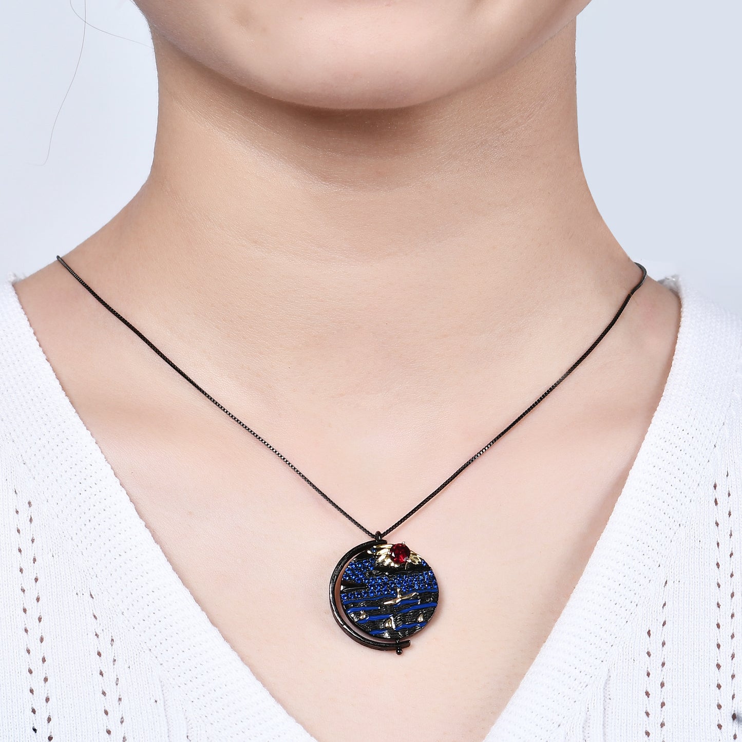 Italian Abstract Pattern Vintage Jewelry Designer Necklace s925Silver Inlaid Gemstone Necklace Pendant