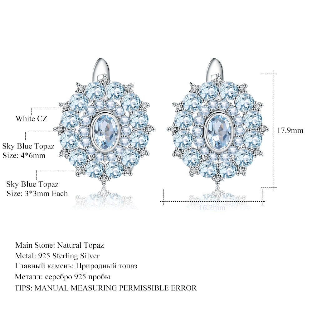Luxurious Design Natural Sky Blue Topaz Earrings Gift s925Silver Natural Gemstone Earrings