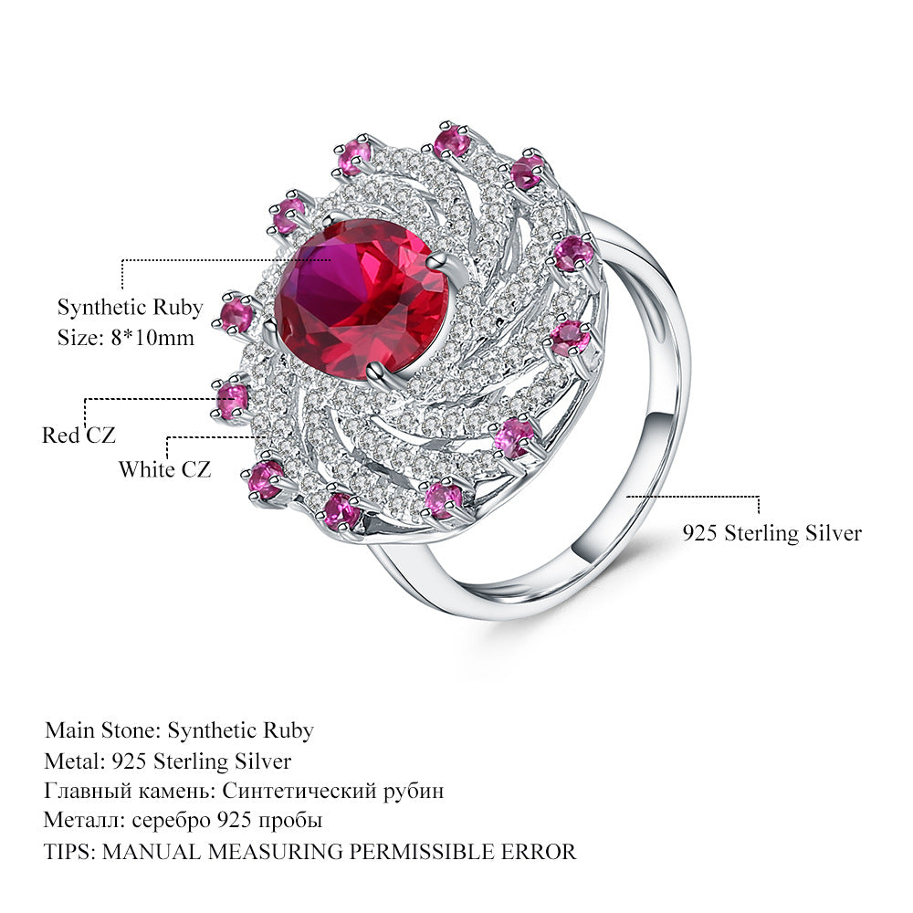 Luxurious High-End Natural Topaz Ring New Style Personality s925Silver Inlaid Natural Sapphire Ring