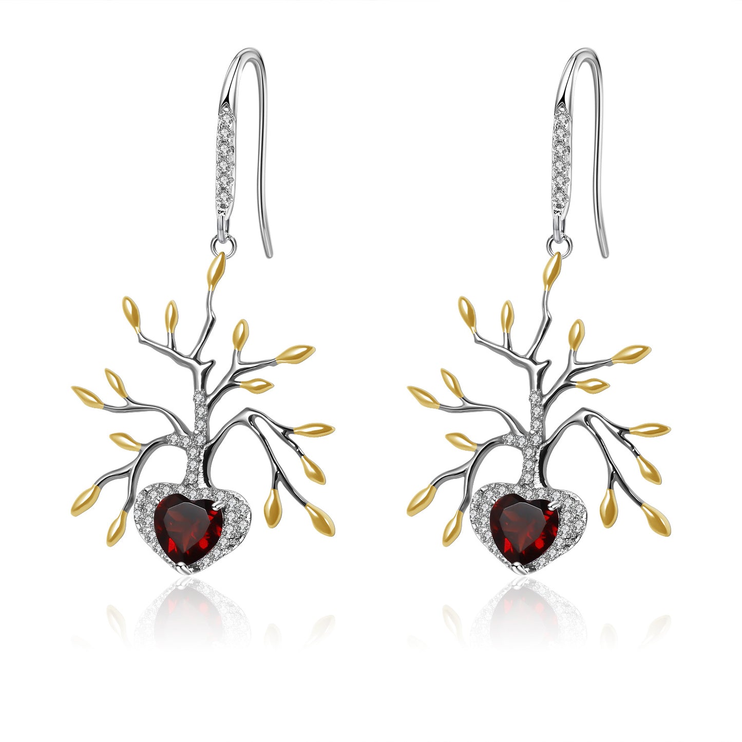 Designer High-End Natural Topaz Earrings Tree of Life Design Series925Silver Gemstone Stud Earrings