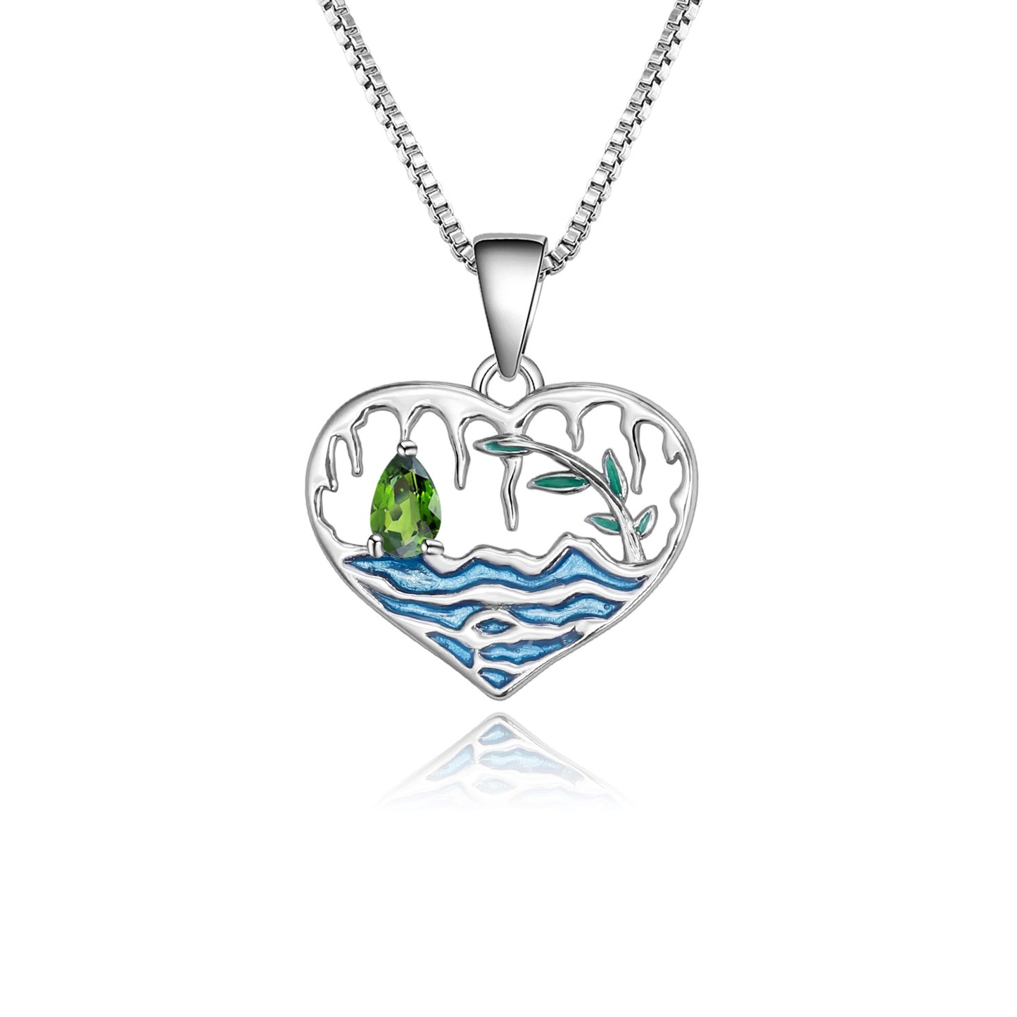 Designer High-End Gemstone Pendant Heart Lake s925Silver Enamel Natural Translucent Stone Necklace Pendant