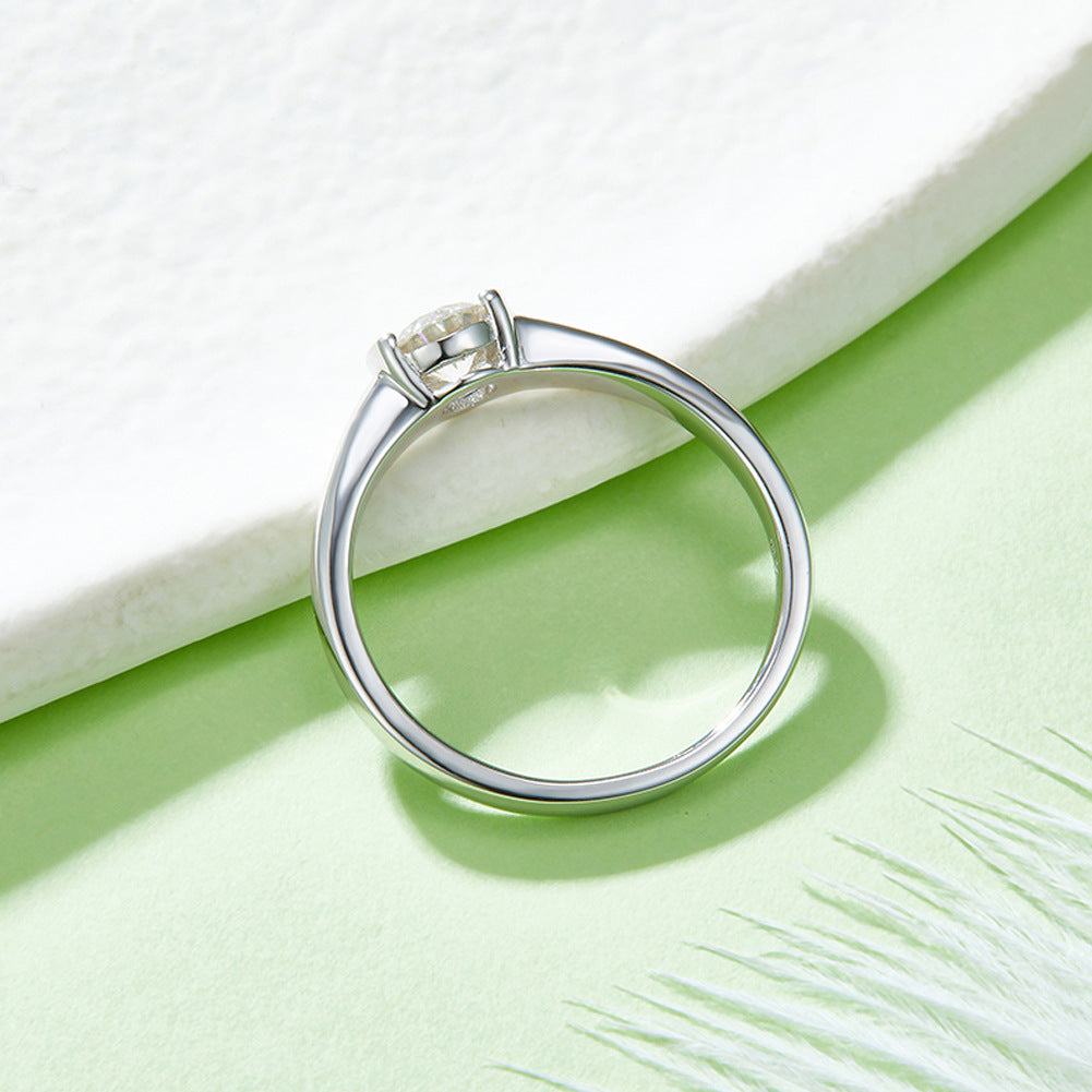 Simple round0.5Carat Moissanite Ring Cross-Border Foreign Trade925Sterling Silver Wedding Ring Female Live Ring Wholesale