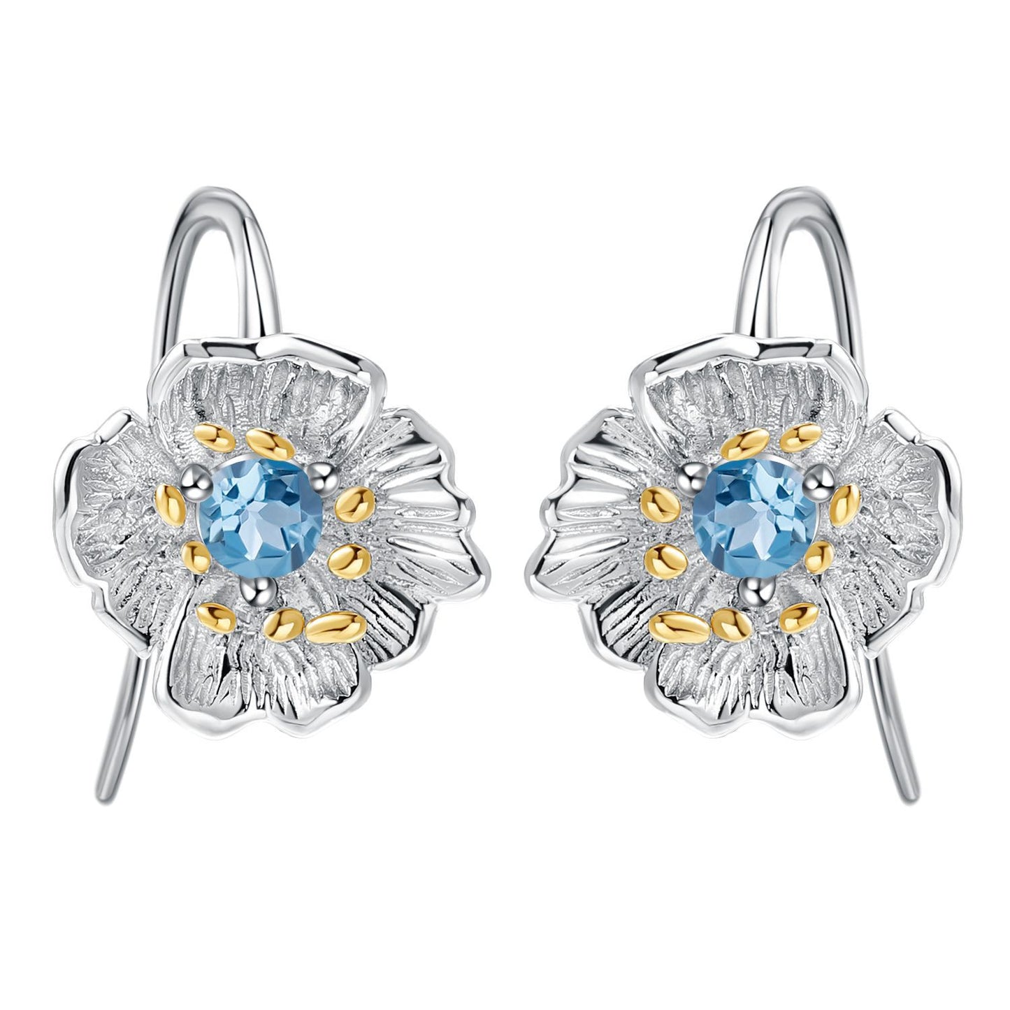 Designer High-End Gemstone Earrings Natural Style Floral Design925Silver Natural Topaz Stud Earrings