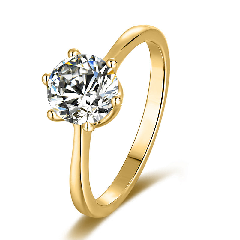 All-Matching s925Sterling Silver Inlaid1Carat Moissanite Wedding Ring Single Six-Prong Round Moissanite Ring Fashion