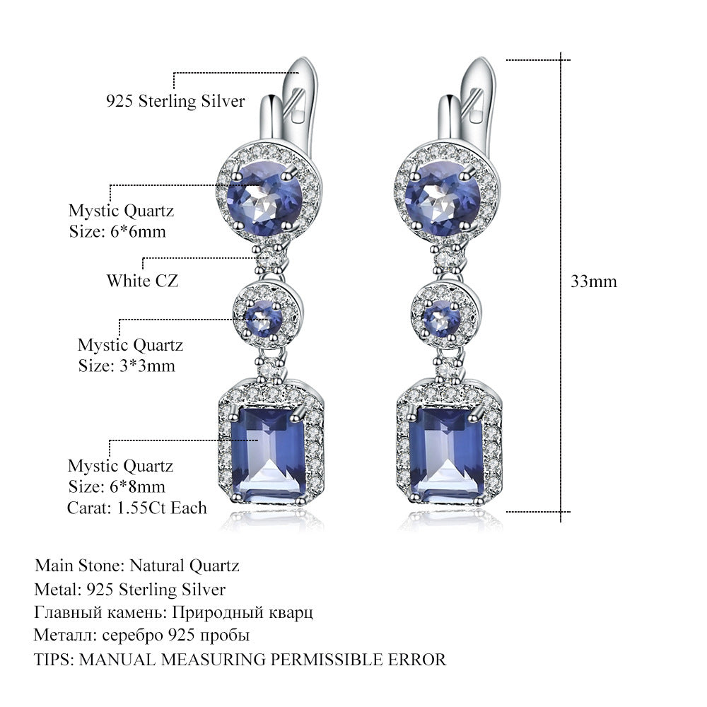Luxurious Natural Topaz Stud Earrings Fashion High-End Sense s925Silver Inlaid Natural Gemstone Earrings