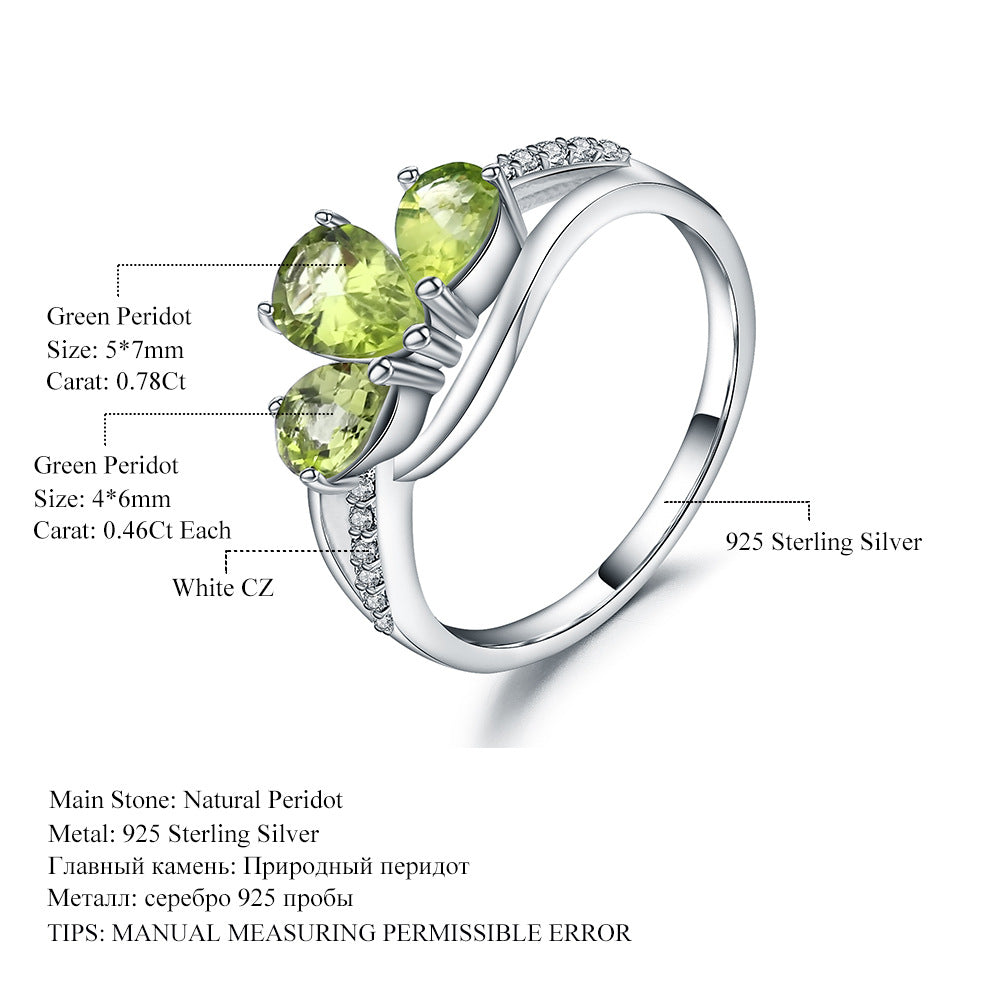 In Stock Direct Supply Natural Peridot Ring Fashion Personality s925Silver Inlaid Natural Gemstone Ring