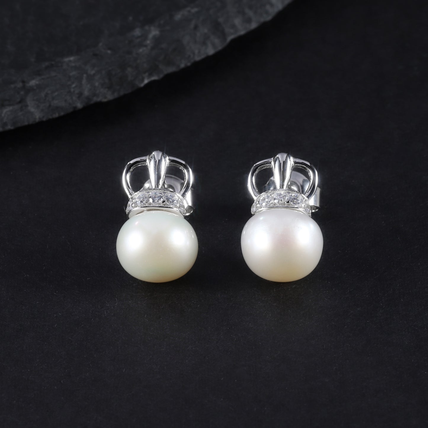 New9mm Natural Freshwater Pearl Ear Studs Women Fashionable and Luxurious Elegance S925Sterling Silver Earrings