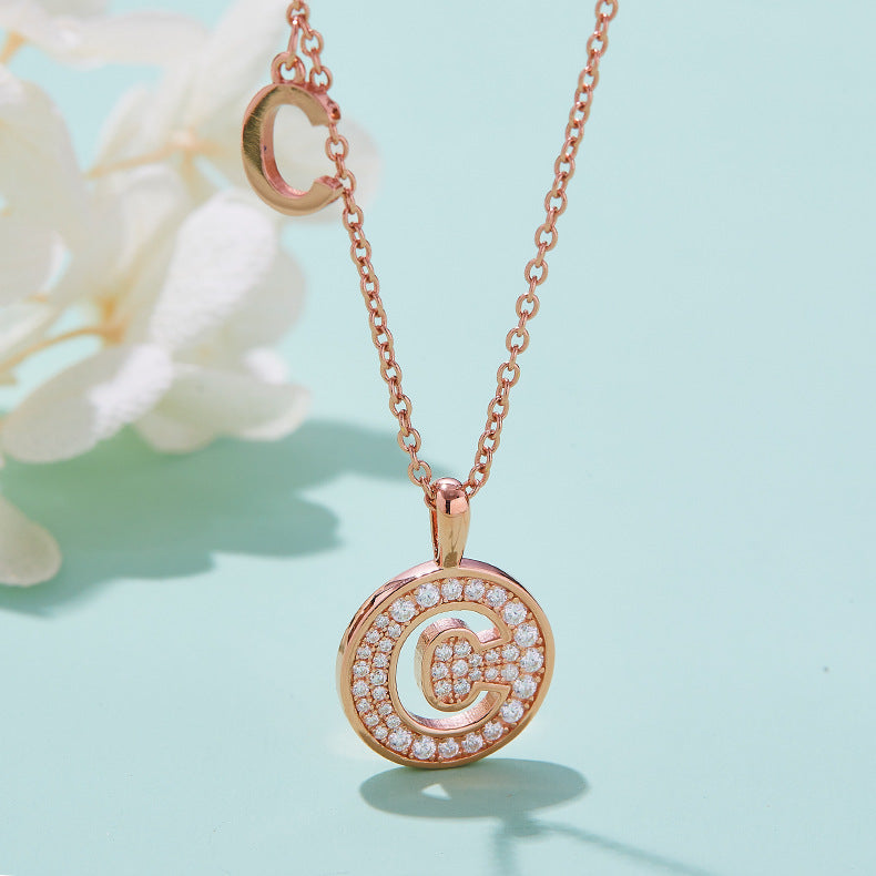 Luxurious Fashion English Letters C Necklace Couple Gift Round Coin s925Sterling Silver Inlaid Moissanite Pendant