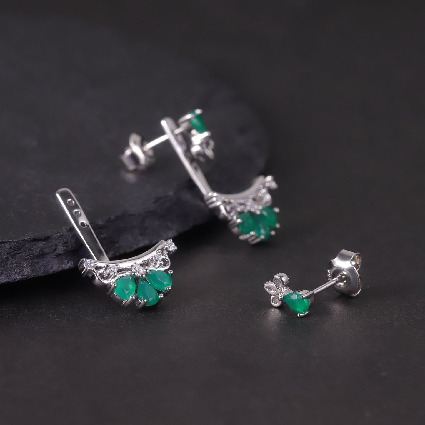 A dual-purpose gemstone earring s925Sterling Silver Inlaid Crystal Topaz Green Chalcedony Earrings Chinese Style Ear Jewelry