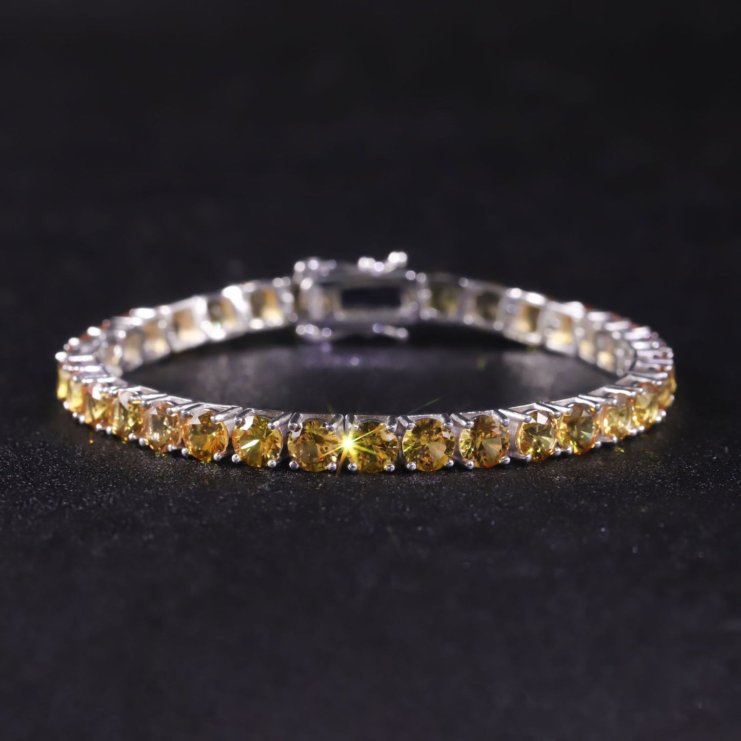 ins Wind Yellow Gemstone Bracelet3/4/5mm Tennis Chain Gift s925Sterling Silver Inlaid Cultivated Sapphire Bracelet for Women