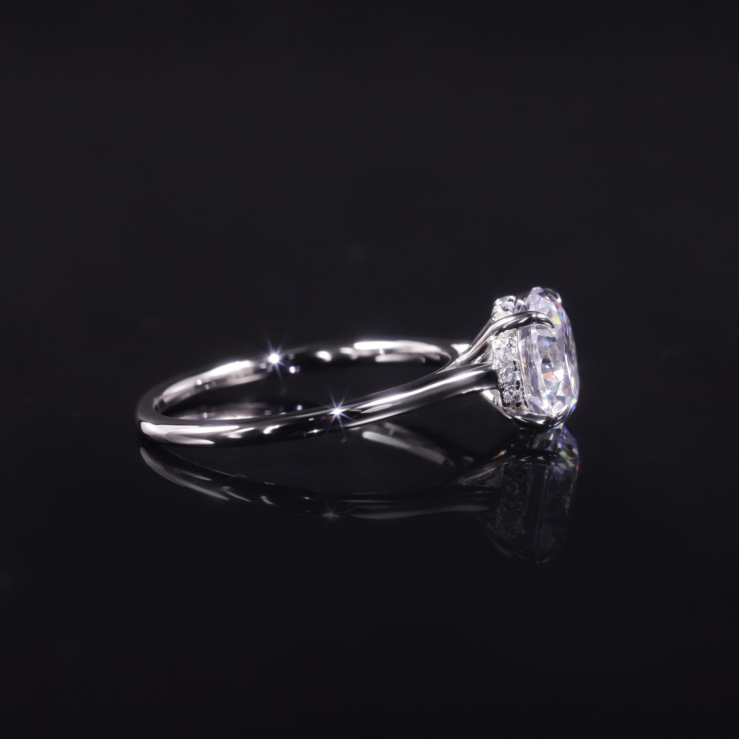 Simple Plain Circle2Carat Wedding Ring Large Main Stone Ring s925Sterling Silver Round Moissanite Ring