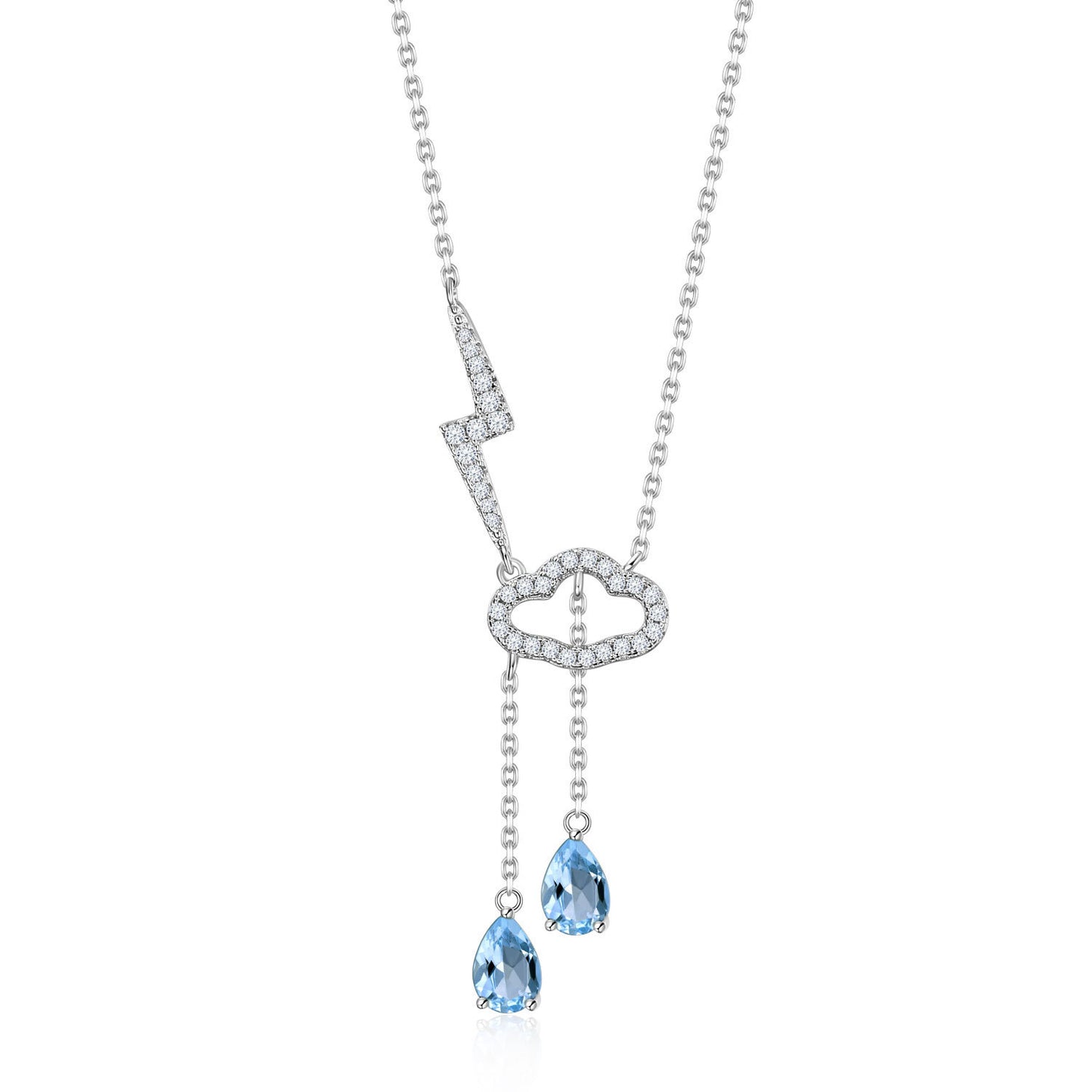 Cloud and Lightning Design Earrings and Necklace Two-Piece Set s925Silver Inlaid Gemstone Garnet Jewelry Set