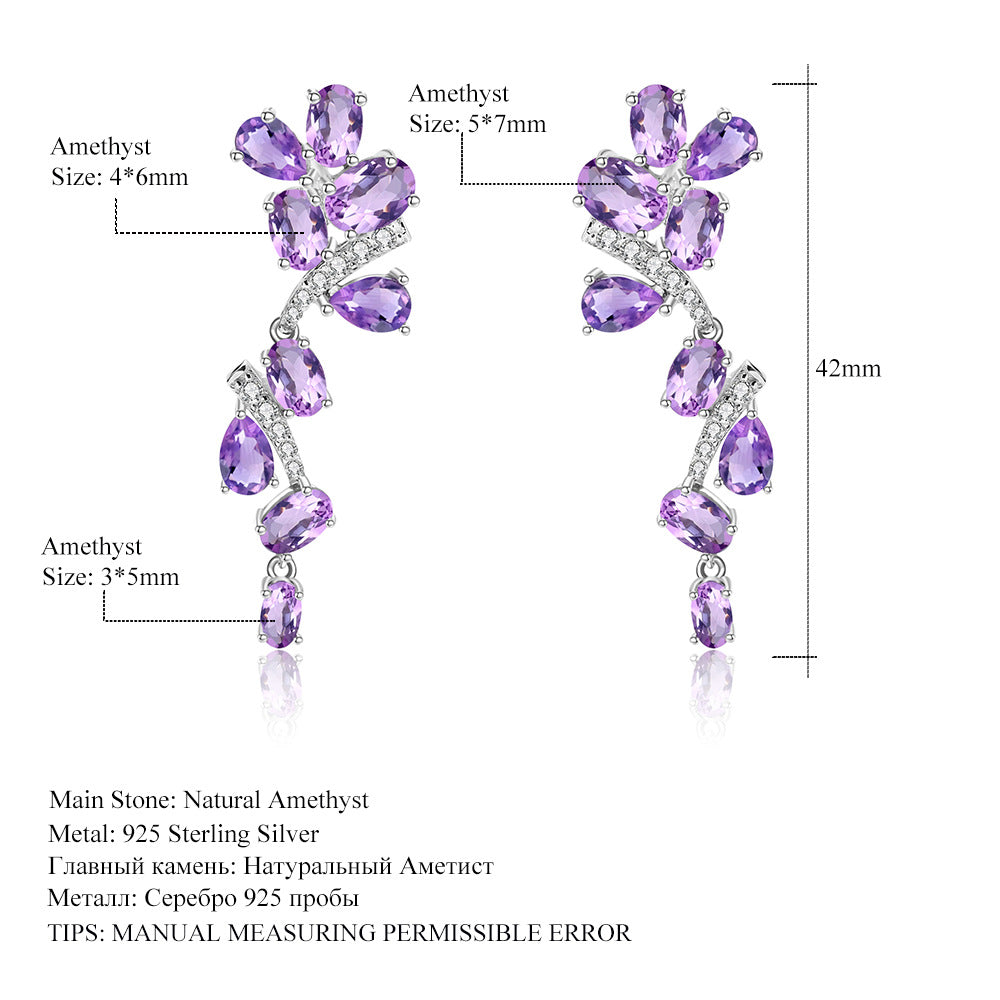 New Style Elegant Natural Amethyst Earrings High-end Mid-length Drop Earrings s925Silver Inlaid Gemstone Earrings