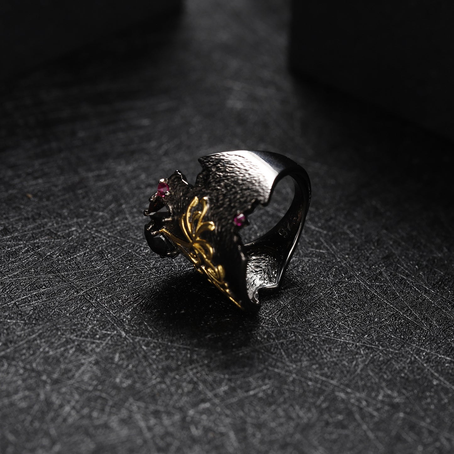Designer High-End Adjustable Ring s925Silver Inlaid Natural Gemstone Personality Dark Retro Style Ring