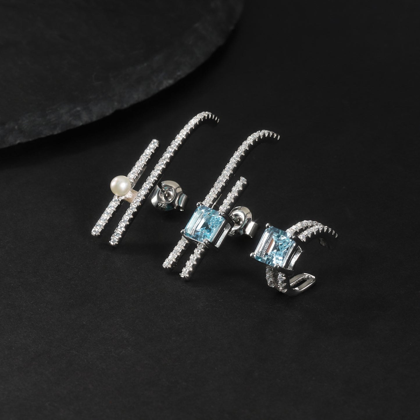 Fashionable Light Luxury Earring Three-Piece Set S925Silver Inlaid Natural Freshwater Pearl Matching Topaz Stud Earrings Ear Clips