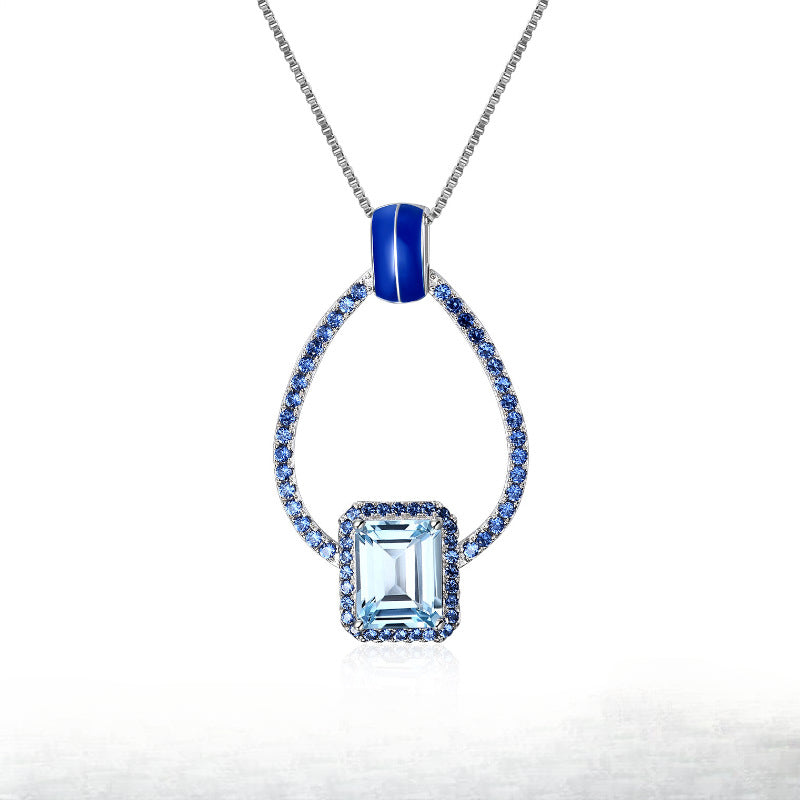 Vintage Style Jewelry Design Long Necklace s925Silver Inlaid Natural Gemstone Topaz Necklace Pendant