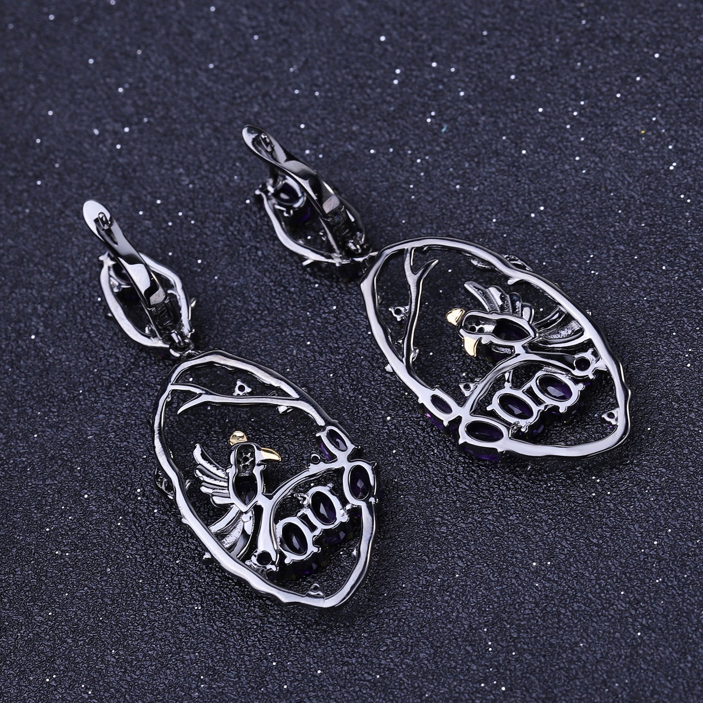 Secret Garden Designer Earrings Birds in the Bush Design Chinese Style925Silver Natural Gemstone Earrings