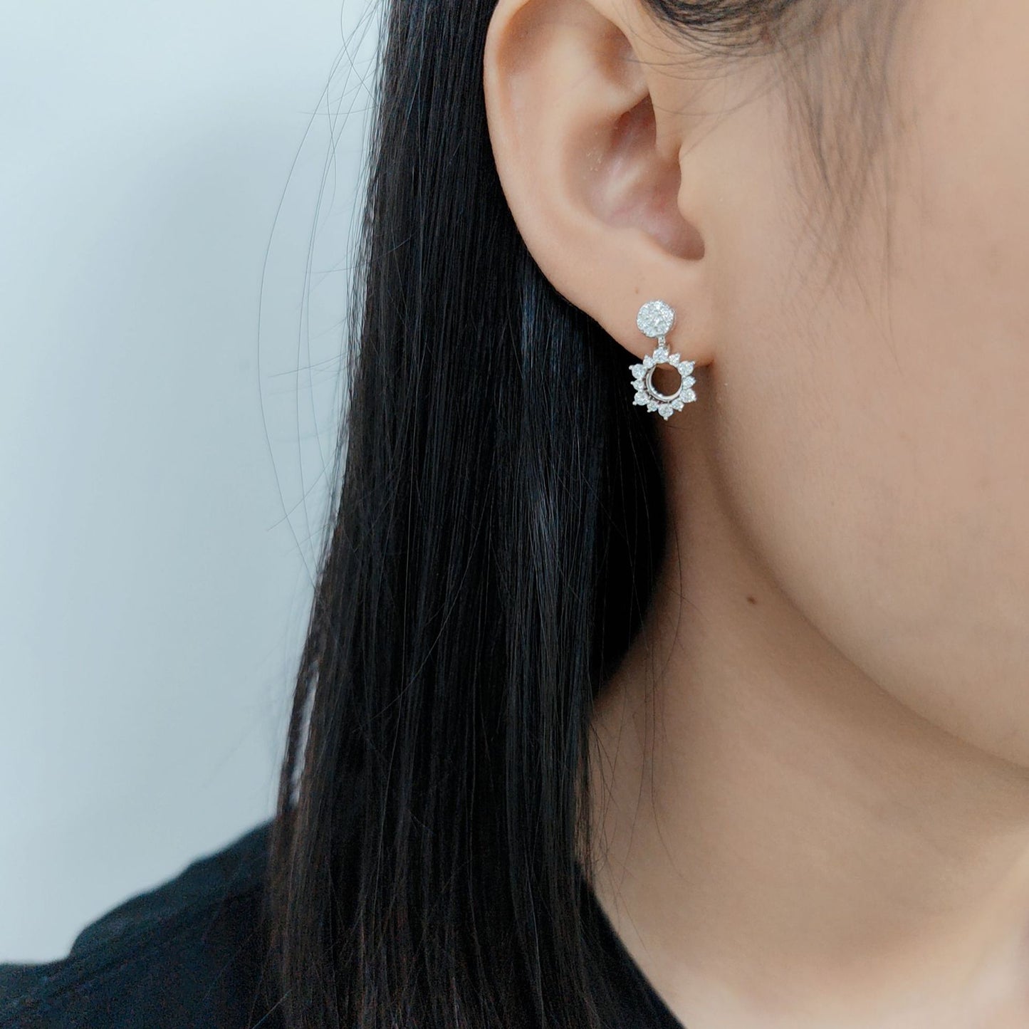 Sunflower Exquisite Cluster Inlaid with Crushed Diamonds9/10/14/18k Gold Earrings Multiple Wearing Styles Stacked Cultivated Diamond Stud Earrings