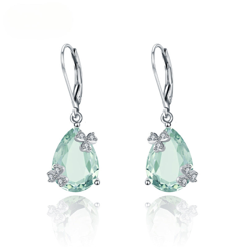 s925Silver Natural Green Amethyst Stud Earrings Jewelry Unique Light Luxury Inlaid Gemstone Natural Colorful Earrings Drop Earrings