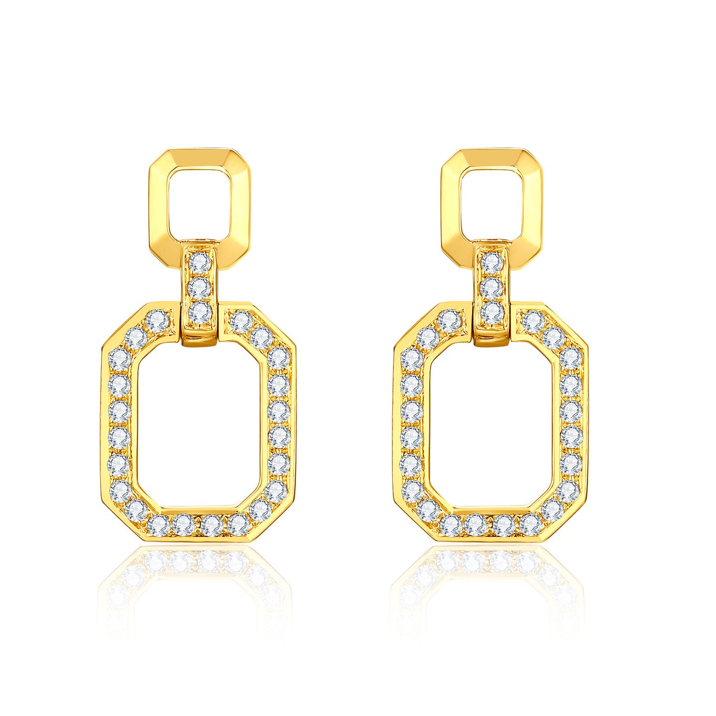 Chanel Style18k Gold Stud Earrings Inlaid with Cultivated Diamonds Geometric Square Buckle Earrings High-end Jewelry Diamond Stud Earrings Platinum