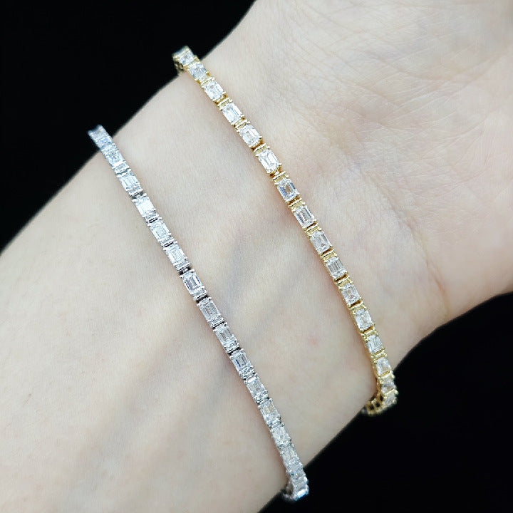 Advanced Sense18k Gold Full Diamond Bracelet Inlaid with Cultivated Diamonds and Emerald Tennis Chain High-end Jewelry0.1Carat Bracelet