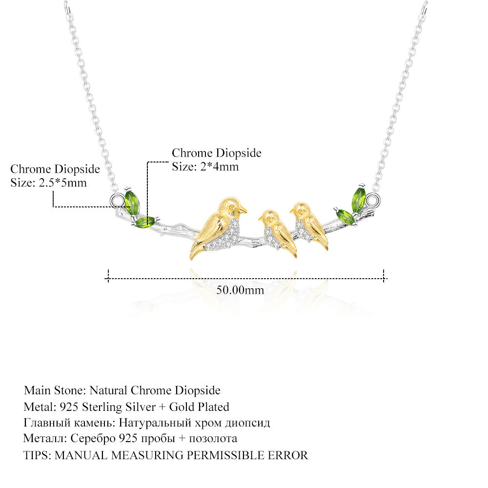 Designer High-End Pendant Bird Natural Style Design s925Silver Natural Gemstone Necklace Pendant