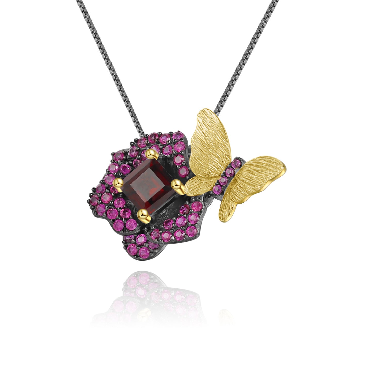 Designer Natural Amethyst Brooch Pendant Dual-use Natural Style Floral Butterfly s925Sterling Silver Gemstone Necklace